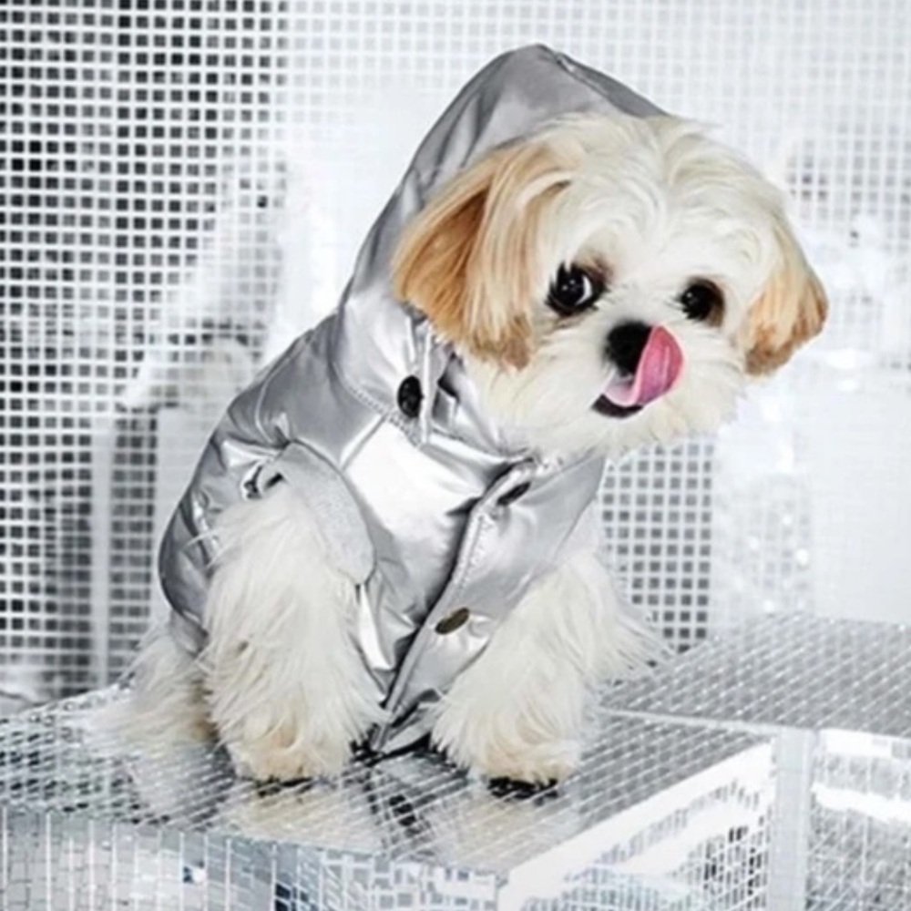 DKNY Metallic Silver Luxury Dog Puffer Jacket/Coat NWOT - Picture 6 of 6